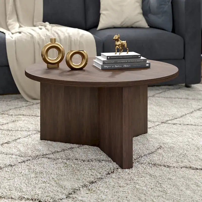 Table basse ronde multicolore avec piètement en X – Style scandinave, pour 1 à 2 personnes