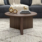 Table basse ronde multicolore avec piètement en X – Style scandinave, pour 1 à 2 personnes