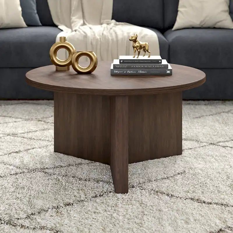 Table basse ronde multicolore avec piètement en X – Style scandinave, pour 1 à 2 personnes