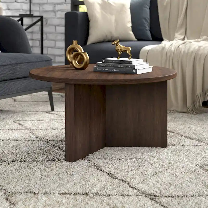 Table basse ronde multicolore avec piètement en X – Style scandinave, pour 1 à 2 personnes