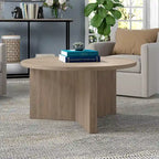 Table basse ronde multicolore avec piètement en X – Style scandinave, pour 1 à 2 personnes