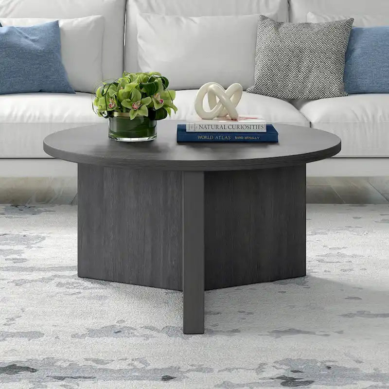 Table basse ronde multicolore avec piètement en X – Style scandinave, pour 1 à 2 personnes