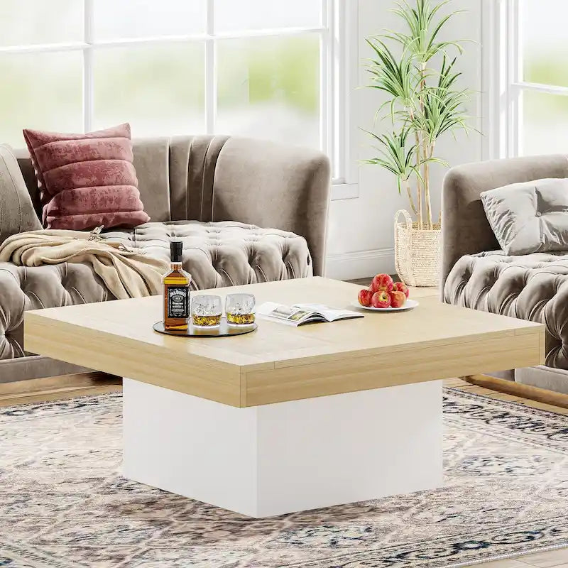 Table basse carrée LED multicolore – Style rustique de ferme, pour 1 à 4 personnes