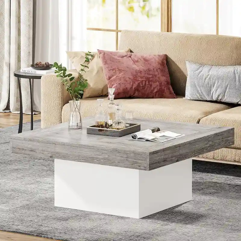 Table basse carrée LED multicolore – Style rustique de ferme, pour 1 à 4 personnes