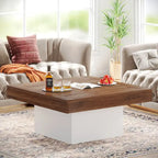 Table basse carrée LED multicolore – Style rustique de ferme, pour 1 à 4 personnes