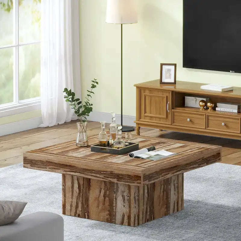 Table basse carrée LED multicolore – Style rustique de ferme, pour 1 à 4 personnes