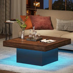 Table basse carrée LED multicolore – Style rustique de ferme, pour 1 à 4 personnes