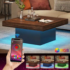 Table basse carrée LED multicolore – Style rustique de ferme, pour 1 à 4 personnes