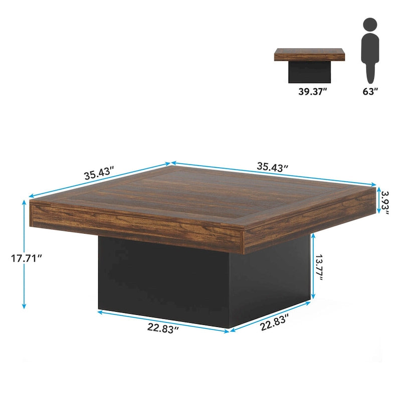 Table basse carrée LED multicolore – Style rustique de ferme, pour 1 à 4 personnes