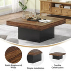Table basse carrée LED multicolore – Style rustique de ferme, pour 1 à 4 personnes