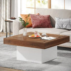 Table basse carrée LED multicolore – Style rustique de ferme, pour 1 à 4 personnes