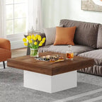 Table basse carrée LED multicolore – Style rustique de ferme, pour 1 à 4 personnes