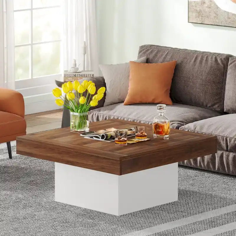 Table basse carrée LED multicolore – Style rustique de ferme, pour 1 à 4 personnes