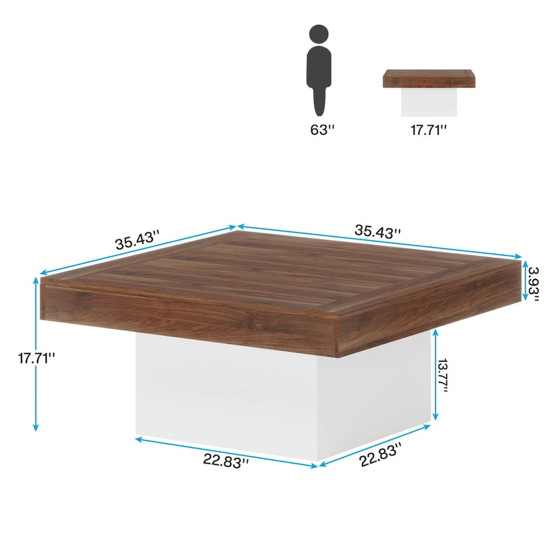 Table basse carrée LED multicolore – Style rustique de ferme, pour 1 à 4 personnes