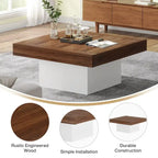Table basse carrée LED multicolore – Style rustique de ferme, pour 1 à 4 personnes