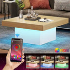 Table basse carrée LED multicolore – Style rustique de ferme, pour 1 à 4 personnes