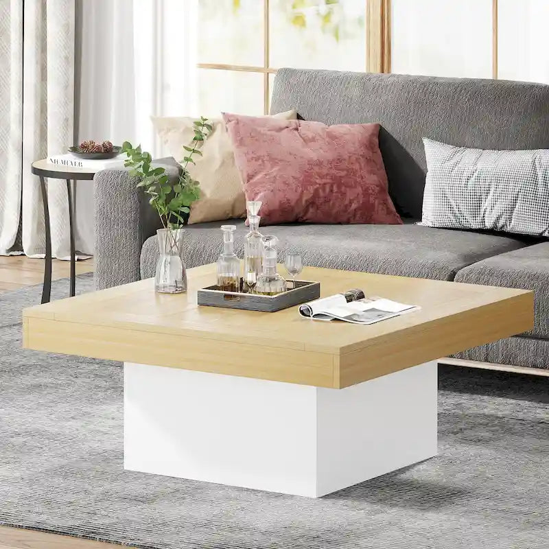 Table basse carrée LED multicolore – Style rustique de ferme, pour 1 à 4 personnes