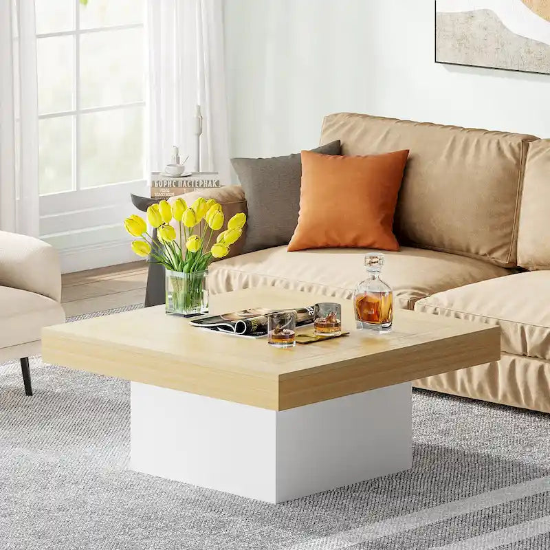 Table basse carrée LED multicolore – Style rustique de ferme, pour 1 à 4 personnes
