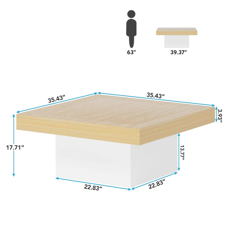 Table basse carrée LED multicolore – Style rustique de ferme, pour 1 à 4 personnes