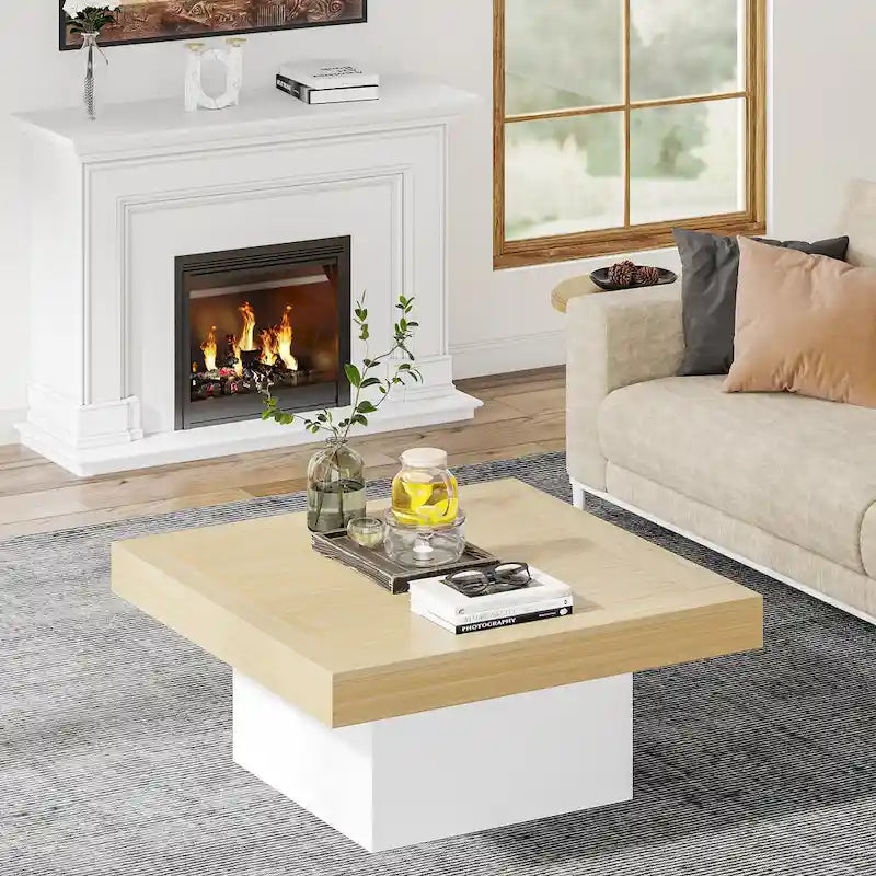 Table basse carrée LED multicolore – Style rustique de ferme, pour 1 à 4 personnes
