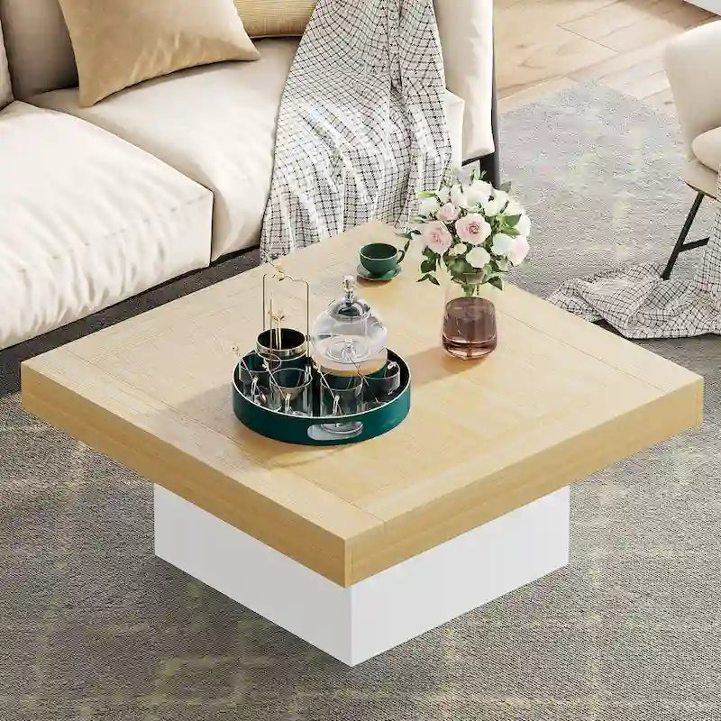 Table basse carrée LED multicolore – Style rustique de ferme, pour 1 à 4 personnes