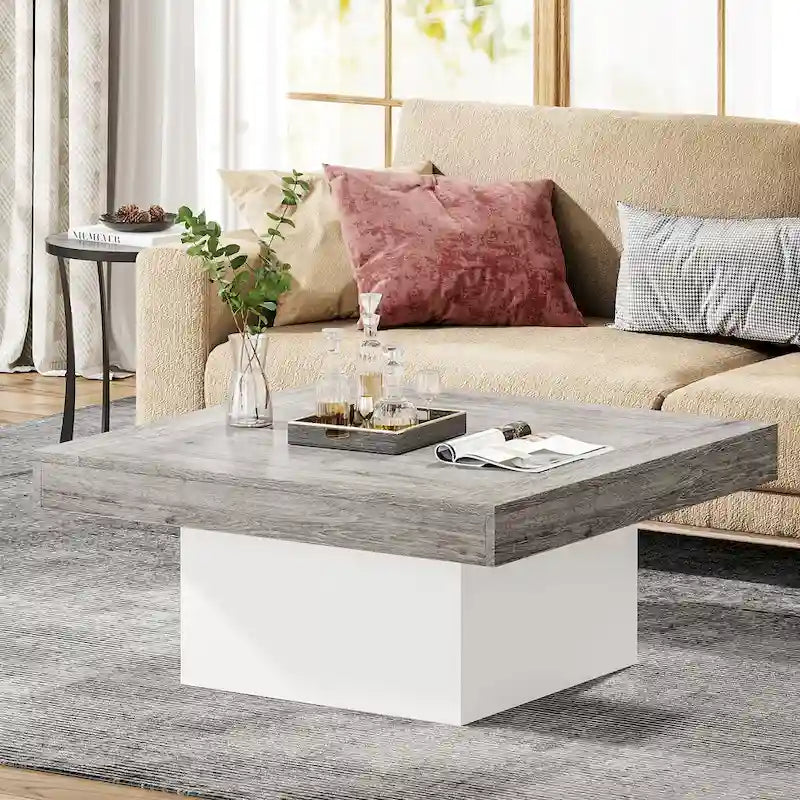 Table basse carrée LED multicolore – Style rustique de ferme, pour 1 à 4 personnes