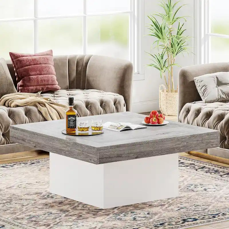 Table basse carrée LED multicolore – Style rustique de ferme, pour 1 à 4 personnes