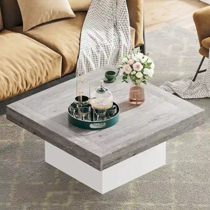 Table basse carrée LED multicolore – Style rustique de ferme, pour 1 à 4 personnes
