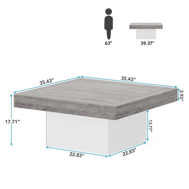 Table basse carrée LED multicolore – Style rustique de ferme, pour 1 à 4 personnes