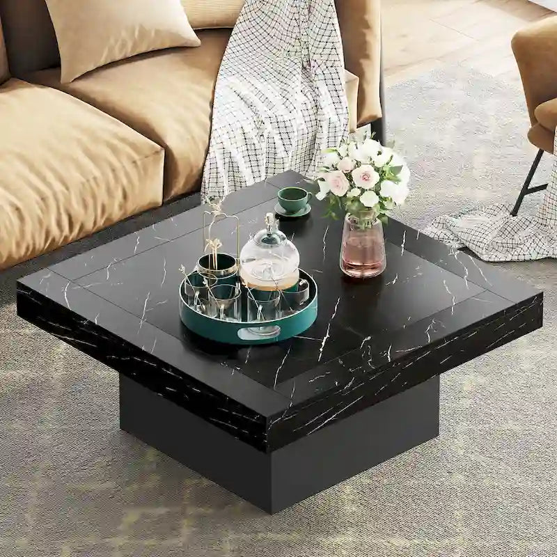 Table basse carrée LED multicolore – Style rustique de ferme, pour 1 à 4 personnes