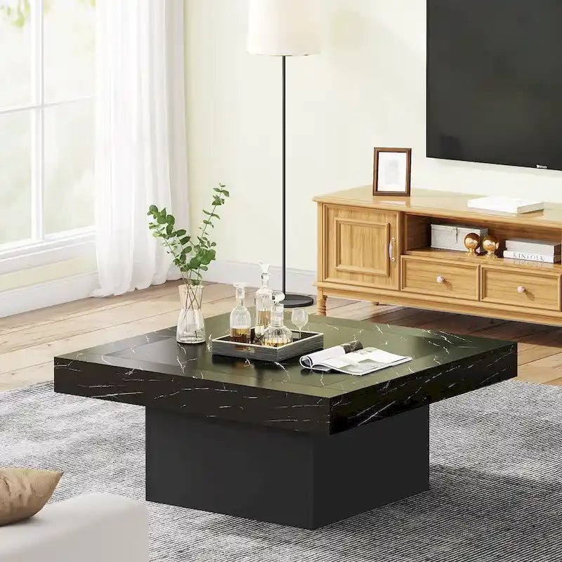 Table basse carrée LED multicolore – Style rustique de ferme, pour 1 à 4 personnes