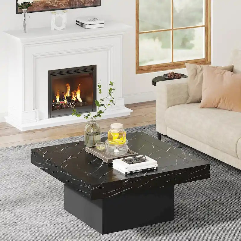 Table basse carrée LED multicolore – Style rustique de ferme, pour 1 à 4 personnes