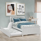 Lit plateforme double en pin massif gris/blanc avec lit gigogne – Style moderne, pour 1 à 2 personnes