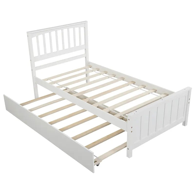 Lit plateforme double en pin massif gris/blanc avec lit gigogne – Style moderne, pour 1 à 2 personnes
