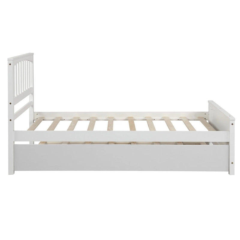 Lit plateforme double en pin massif gris/blanc avec lit gigogne – Style moderne, pour 1 à 2 personnes