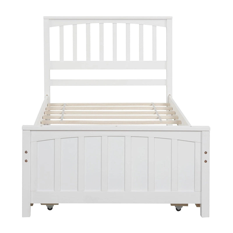 Lit plateforme double en pin massif gris/blanc avec lit gigogne – Style moderne, pour 1 à 2 personnes