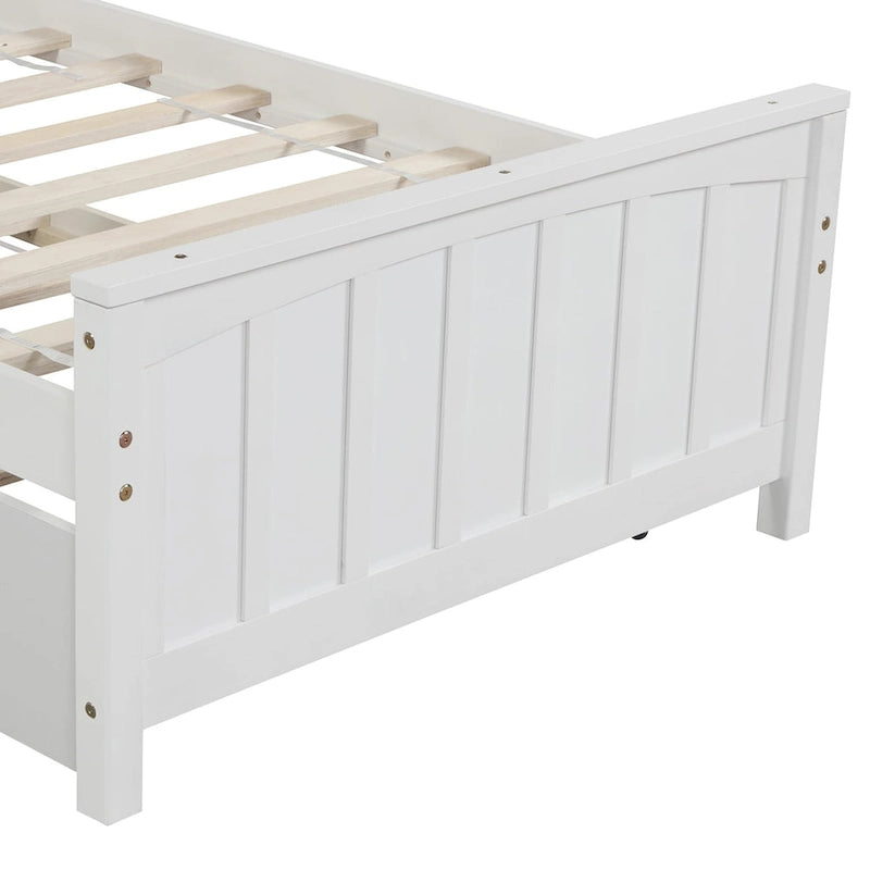 Lit plateforme double en pin massif gris/blanc avec lit gigogne – Style moderne, pour 1 à 2 personnes