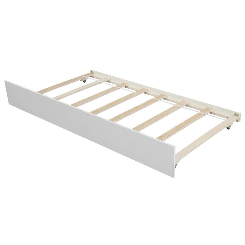 Lit plateforme double en pin massif gris/blanc avec lit gigogne – Style moderne, pour 1 à 2 personnes