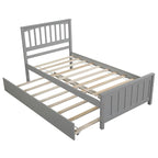 Lit plateforme double en pin massif gris/blanc avec lit gigogne – Style moderne, pour 1 à 2 personnes