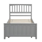 Lit plateforme double en pin massif gris/blanc avec lit gigogne – Style moderne, pour 1 à 2 personnes