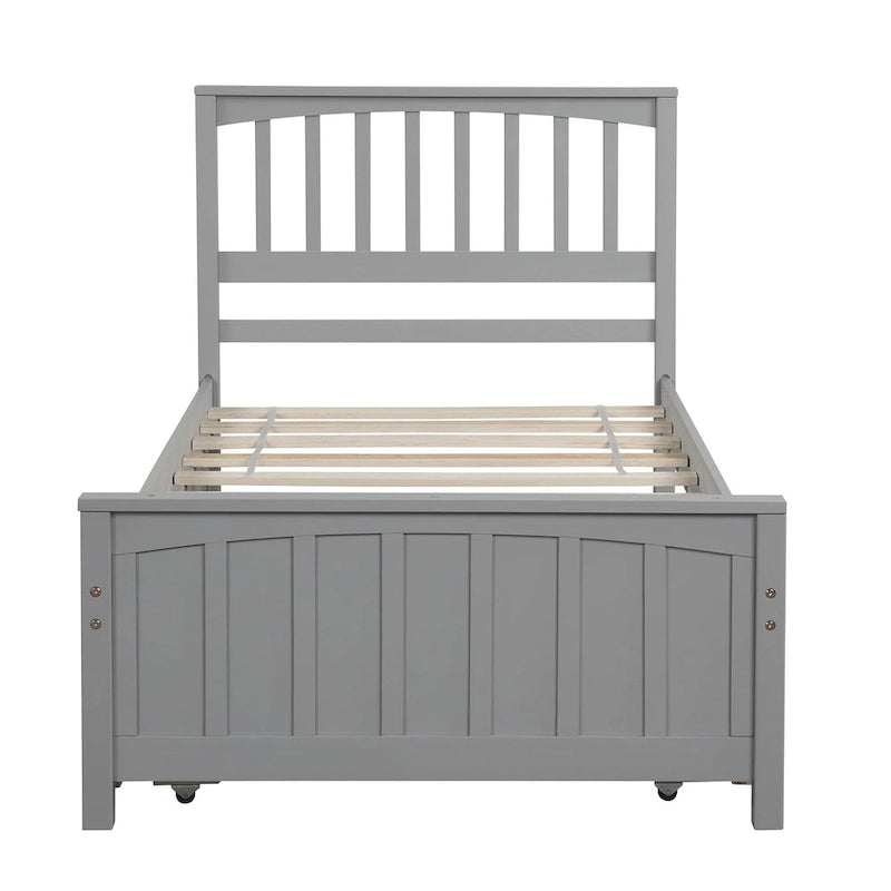 Lit plateforme double en pin massif gris/blanc avec lit gigogne – Style moderne, pour 1 à 2 personnes