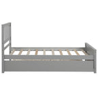 Lit plateforme double en pin massif gris/blanc avec lit gigogne – Style moderne, pour 1 à 2 personnes