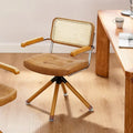 Fauteuil pivotant d'appoint marron/vert/blanc cassé/noir avec dossier en rotin et pieds en bois – 1 place