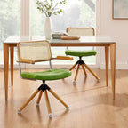 Fauteuil pivotant d'appoint marron/vert/blanc cassé/noir avec dossier en rotin et pieds en bois – 1 place