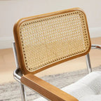 Fauteuil pivotant d'appoint marron/vert/blanc cassé/noir avec dossier en rotin et pieds en bois – 1 place