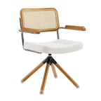 Fauteuil pivotant d'appoint marron/vert/blanc cassé/noir avec dossier en rotin et pieds en bois – 1 place