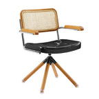 Fauteuil pivotant d'appoint marron/vert/blanc cassé/noir avec dossier en rotin et pieds en bois – 1 place