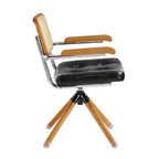 Fauteuil pivotant d'appoint marron/vert/blanc cassé/noir avec dossier en rotin et pieds en bois – 1 place