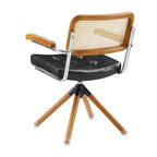 Fauteuil pivotant d'appoint marron/vert/blanc cassé/noir avec dossier en rotin et pieds en bois – 1 place