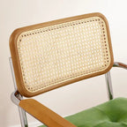Fauteuil pivotant d'appoint marron/vert/blanc cassé/noir avec dossier en rotin et pieds en bois – 1 place